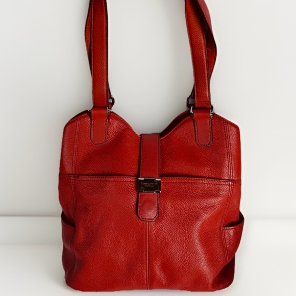 Tignanello Handbag Tangerine Double Handle Satchel Tote Pebble Leather Purse - Picture 1 of 15